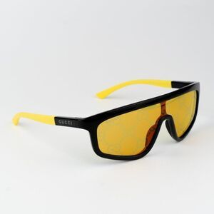 NEW Gucci GG1736S 004 Black Yellow Mirror GG Pattern Logo Women Sunglasses